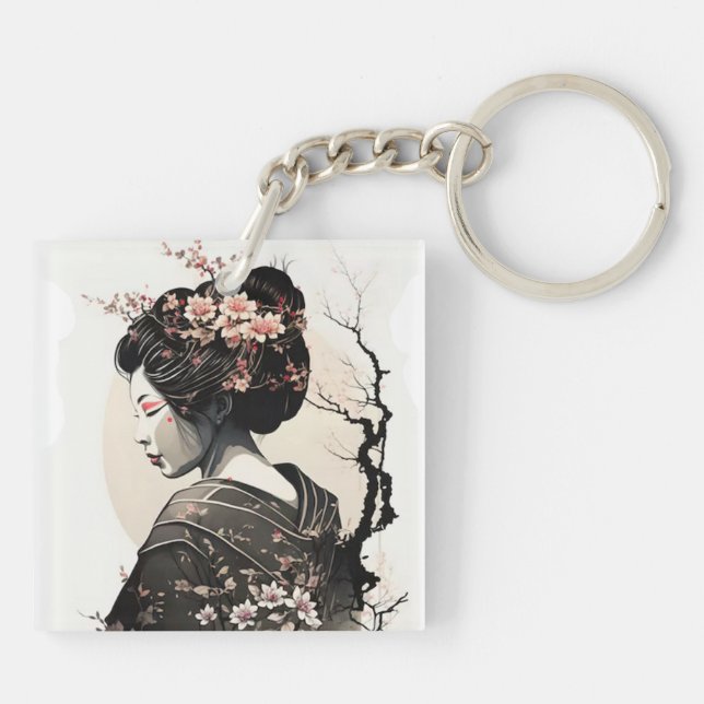 Anmutige, japanische Geisha -  Key Ring (Back)