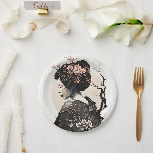 Anmutige japanische Geisha -  Paper Plate (Wedding)