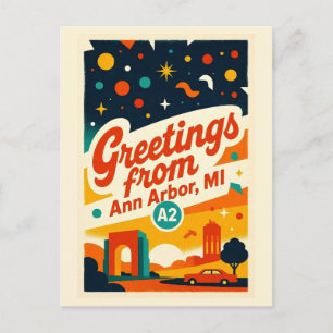 Ann Arbor MI A2 Vintage Style Retro Colour Postcard