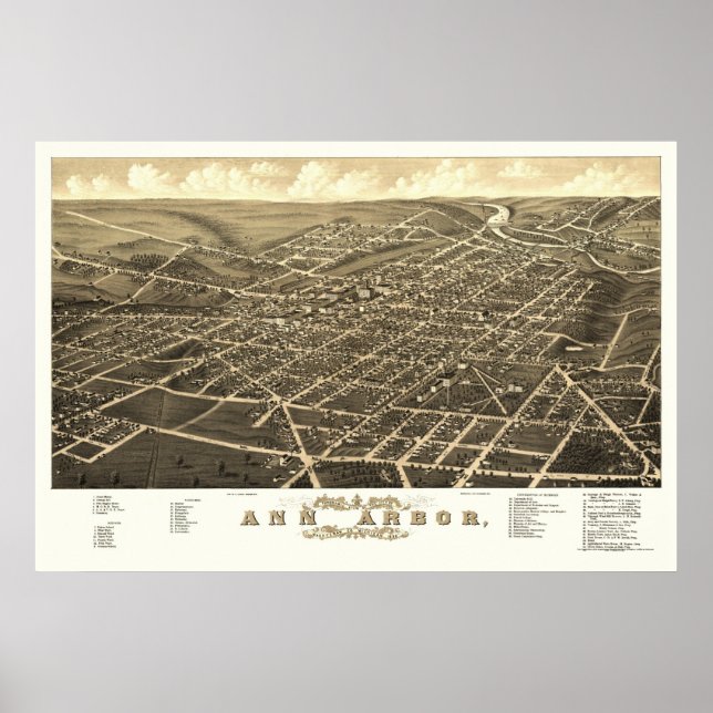 Ann Arbor, MI Panoramic Map - 1880 Poster (Front)