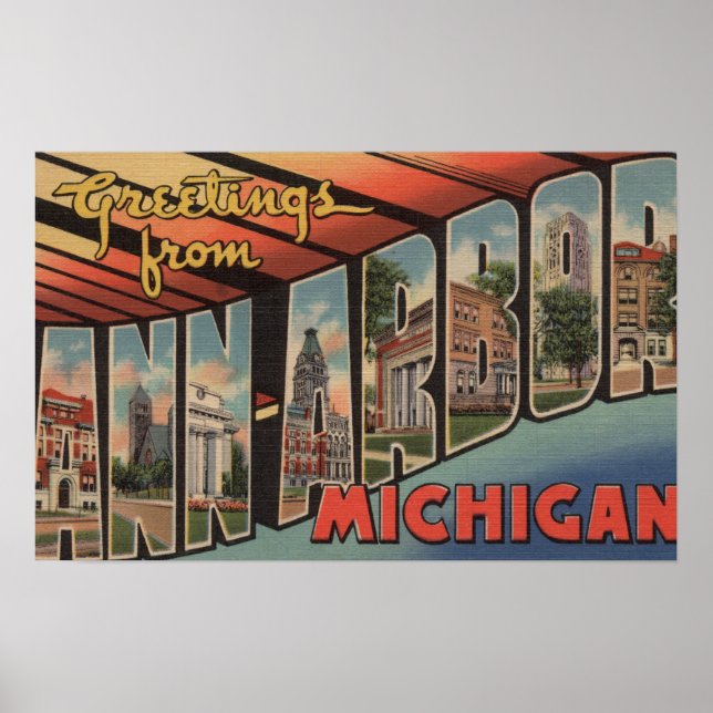 Ann Arbor, Michigan - Large Letter Scenes Poster (Front)