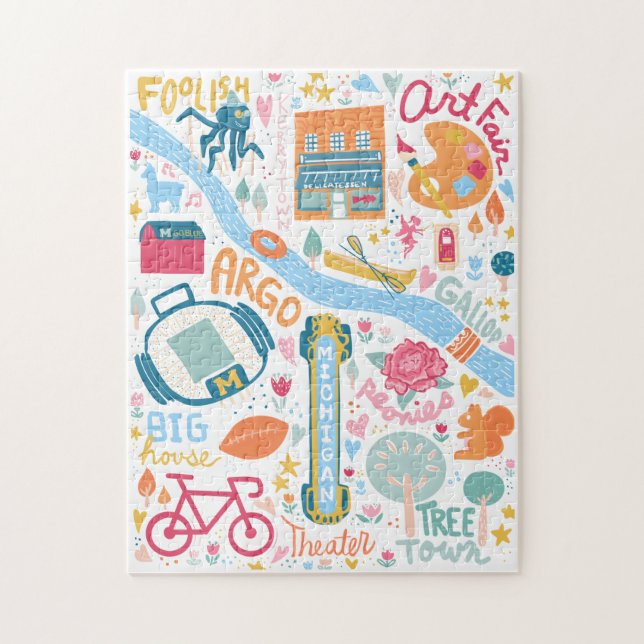Ann Arbor Michigan Map Favourite Things Puzzle (Vertical)