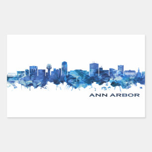 Ann Arbor Michigan Skyline Blue Rectangular Sticker