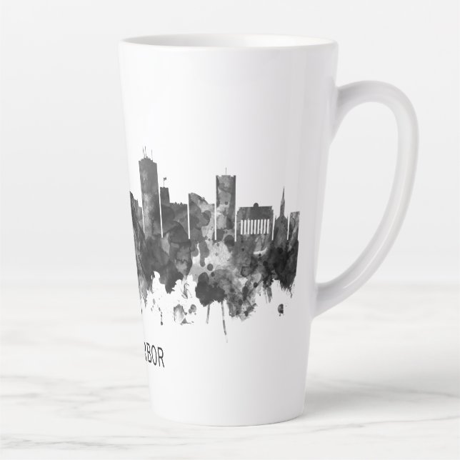 Ann Arbor Michigan Skyline BW Latte Mug (Right)