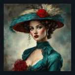 Anna A Proper Art Deco Lady Poster<br><div class="desc">Anna is a proper,  beautiful Art Deco woman. She is dressed in a lovely vintage gown with a matching hat with feathers and a flower. A beautiful portrait showing a example a woman in a bygone era. Beautiful colour combination of turquoise and cream with a touch of red.</div>