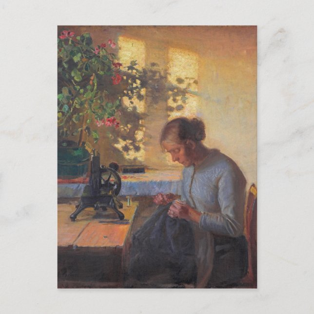 Anna Ancher's Sewing Fisherman's Wife Postcard (Front)