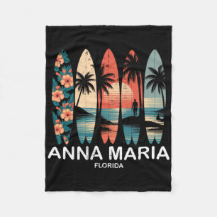 Anna Maria Beach Florida Surfboard Surfing Retro Fleece Blanket
