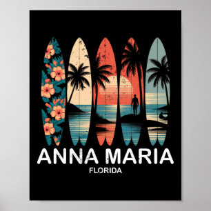 Anna Maria Beach Florida Surfboard Surfing Retro Poster