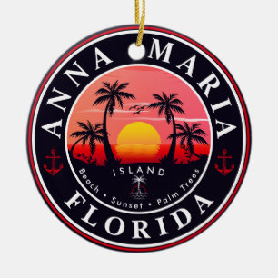 Anna Maria island Florida Retro Sunset Souvenirs Ceramic Ornament