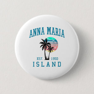 Anna Maria Island Florida Vintage Beach Palm Trees 6 Cm Round Badge