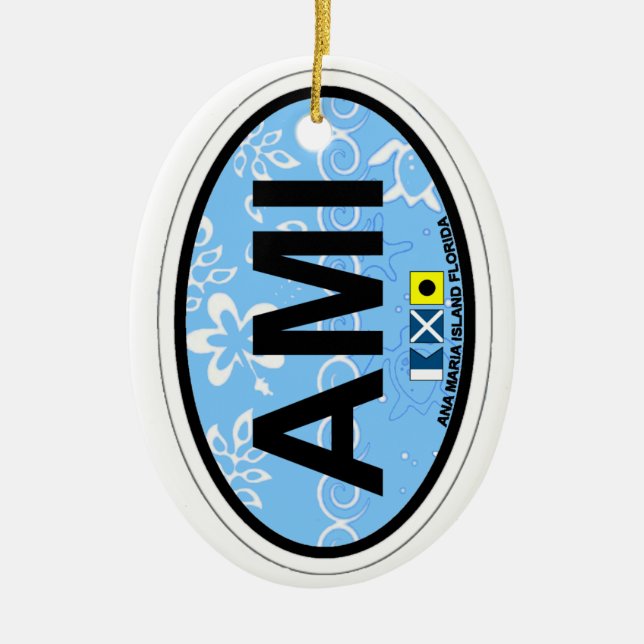 Anna Maria Island - Oval Design. Ceramic Tree Decoration (Front)