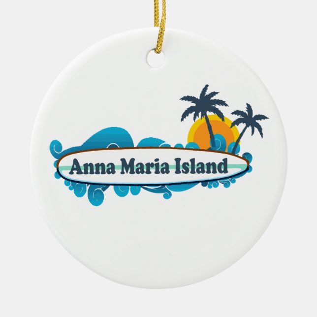 Anna Maria Island - Surf Design. Ceramic Tree Decoration (Front)