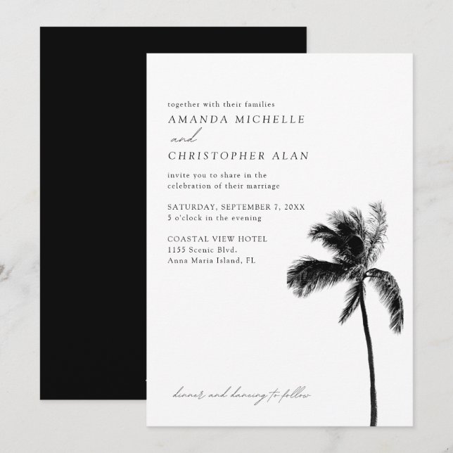Anna Maria Island Wedding Florida Black & White Invitation (Front/Back)