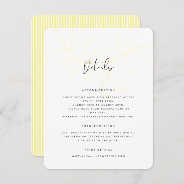 ANNA Modern Italian Lemon Stripes Details Card (Front/Back)