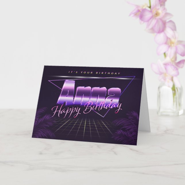 Anna Name First name lila retro card Birthday (Orchid)