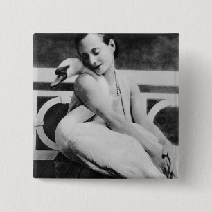 Anna Pavlova with her pet swan Jack, c.1905 15 Cm Square Badge