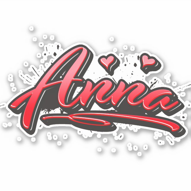 Anna red heart graffiti sticker decal (Front)