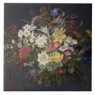 Anna Stainer-Knittel Vintage Alpine Flowers Ceramic Tile