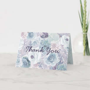 Annabelle Vintage Blue Floral Custom Wedding Photo Thank You Card