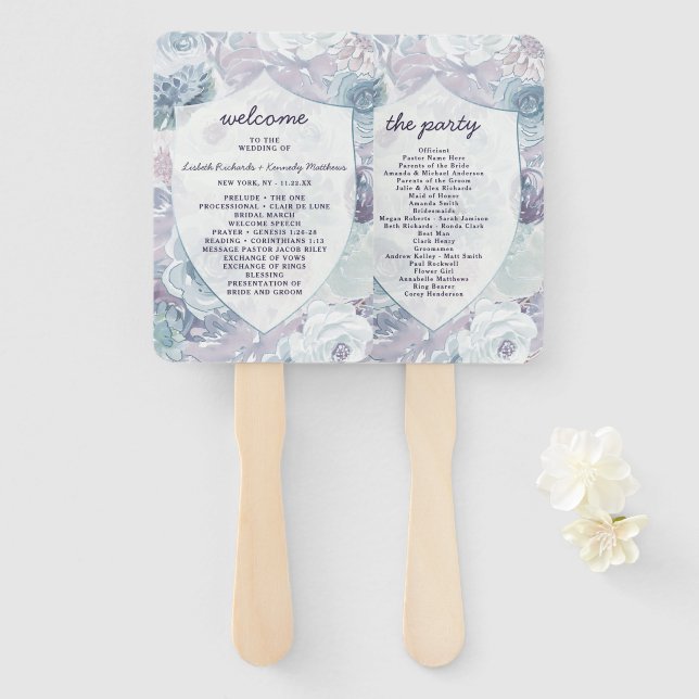 Annabelle Vintage Crest Wedding Ceremony Program Hand Fan (Front and Back)