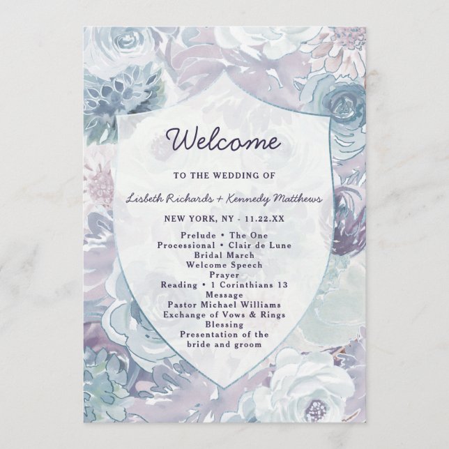 Annabelle Vintage Floral Crest Wedding Ceremony Program (Front)