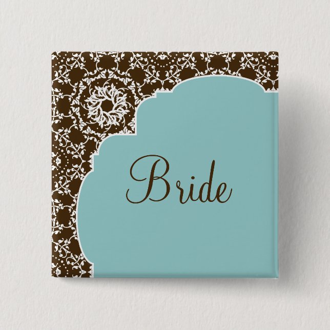 AnnaLiese Damask - Blue Bridal Party Button (Front)