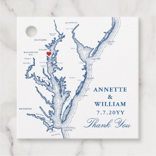 Annapolis Chesapeake Bay Map Navy Blue Wedding Favour Tags