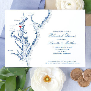 Annapolis Chesapeake Bay Map Navy Rehearsal Dinner Invitation