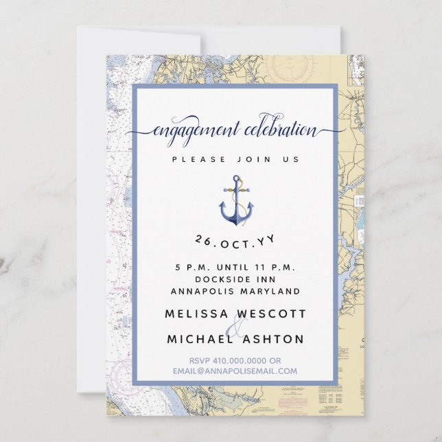 Annapolis Dusty Blue #Nautical #Engagement Party Invitation (Front)