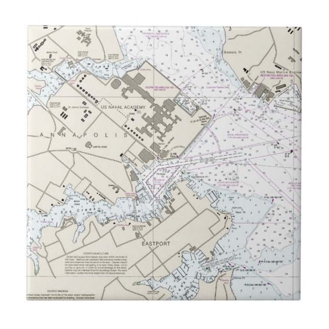 Annapolis Harbour Chart Ceramic Tile (Front)