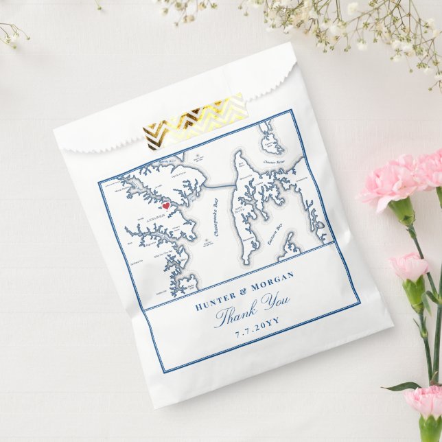 Annapolis Kent Island Map Navy Thank You Wedding Favour Bag (Sealed)