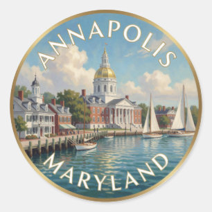 Annapolis Maryland Chesapeake Bay Travel Art Classic Round Sticker