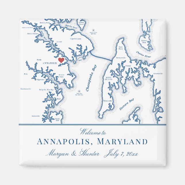 Annapolis Maryland Map Destination Wedding Favour Magnet (Front)