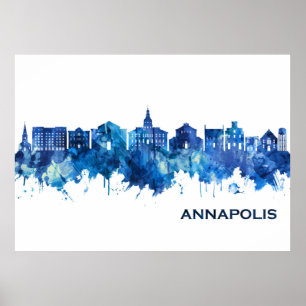 Annapolis Maryland Skyline Blue Poster