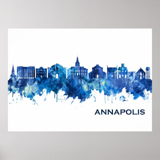 Annapolis Maryland Skyline Blue Poster (Front)