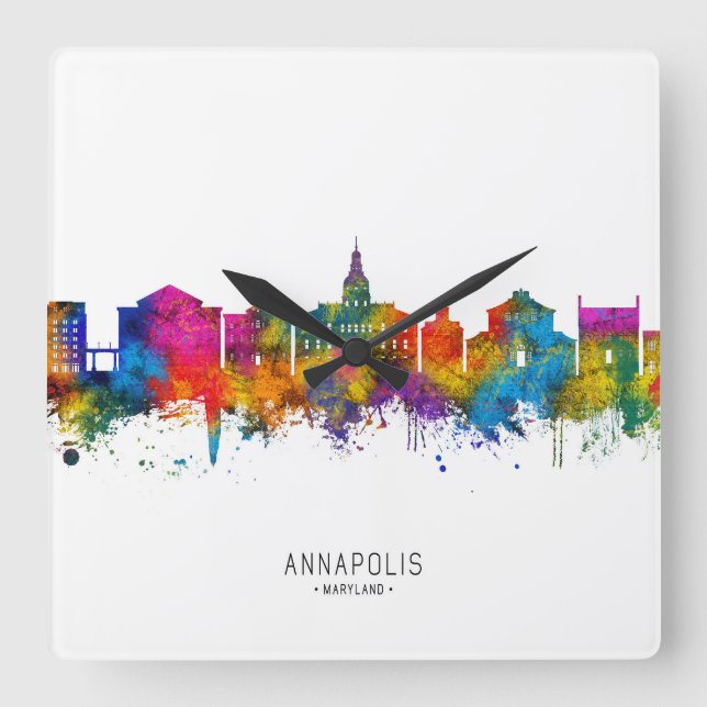 Annapolis Maryland Skyline Square Wall Clock (Front)