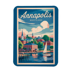 Annapolis Maryland Skyline Travel Art Vintage Magnet