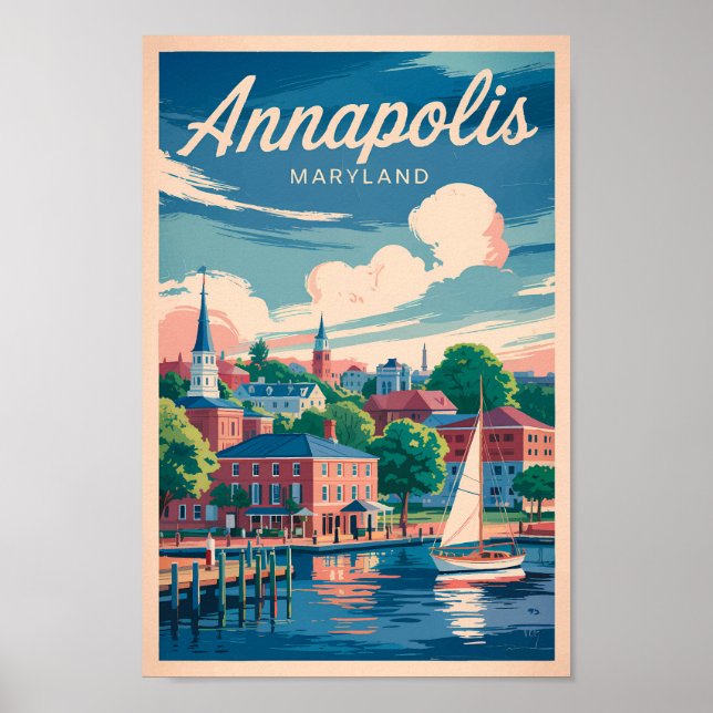 Annapolis Maryland Skyline Travel Art Vintage Poster (Front)