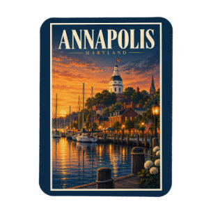 Annapolis Maryland Sunset Illustration Travel Art Magnet