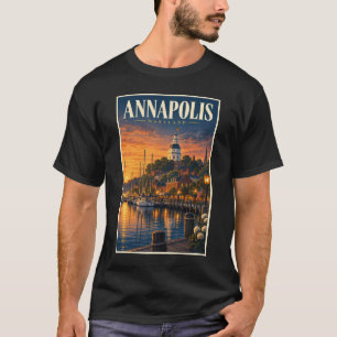 Annapolis Maryland Sunset Illustration Travel Art T-Shirt
