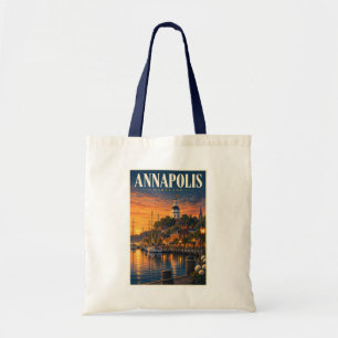 Annapolis Maryland Sunset Illustration Travel Art Tote Bag