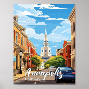 Annapolis Maryland Vintage Art Travel Illustration Poster