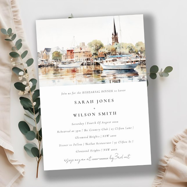 Annapolis Maryland Watercolor Rehearsal Dinner Invitation (Creator Uploaded)