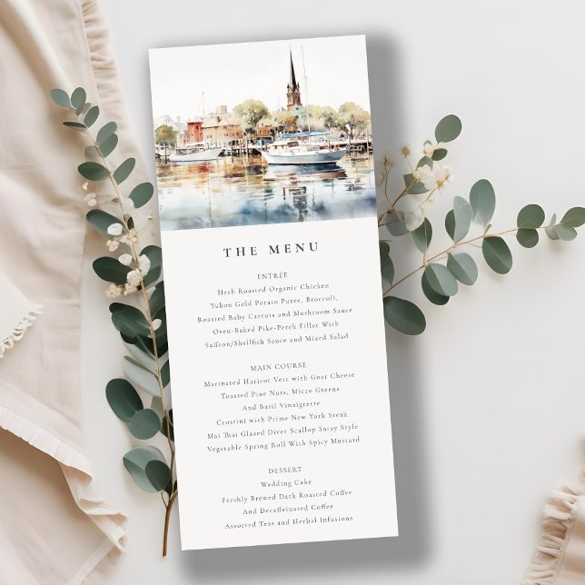 Annapolis Maryland Watercolor Wedding Menu Invitation (Creator Uploaded)