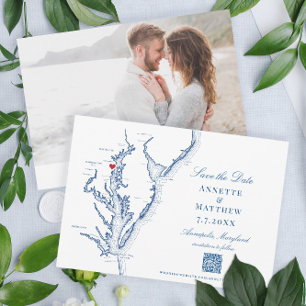 Annapolis Maryland Wedding Elegant Navy QR code Save The Date
