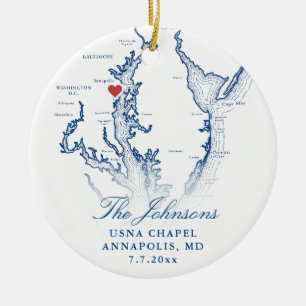Annapolis MD Map Navy Wedding Photo Christmas Ceramic Ornament