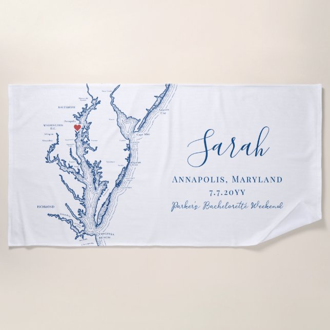 Annapolis Personalised Bachelorette Weekend Beach Towel (Front)