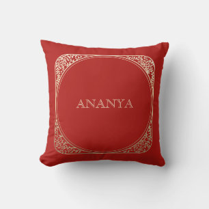 Annaprashan Elegant Red Red and Floral Name Cushion
