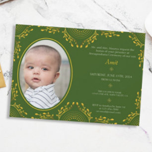 Annaprashan First Rice Ceremony Green Gold Photo Invitation