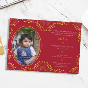 Annaprashan First Rice Ceremony Red Gold Photo Invitation
